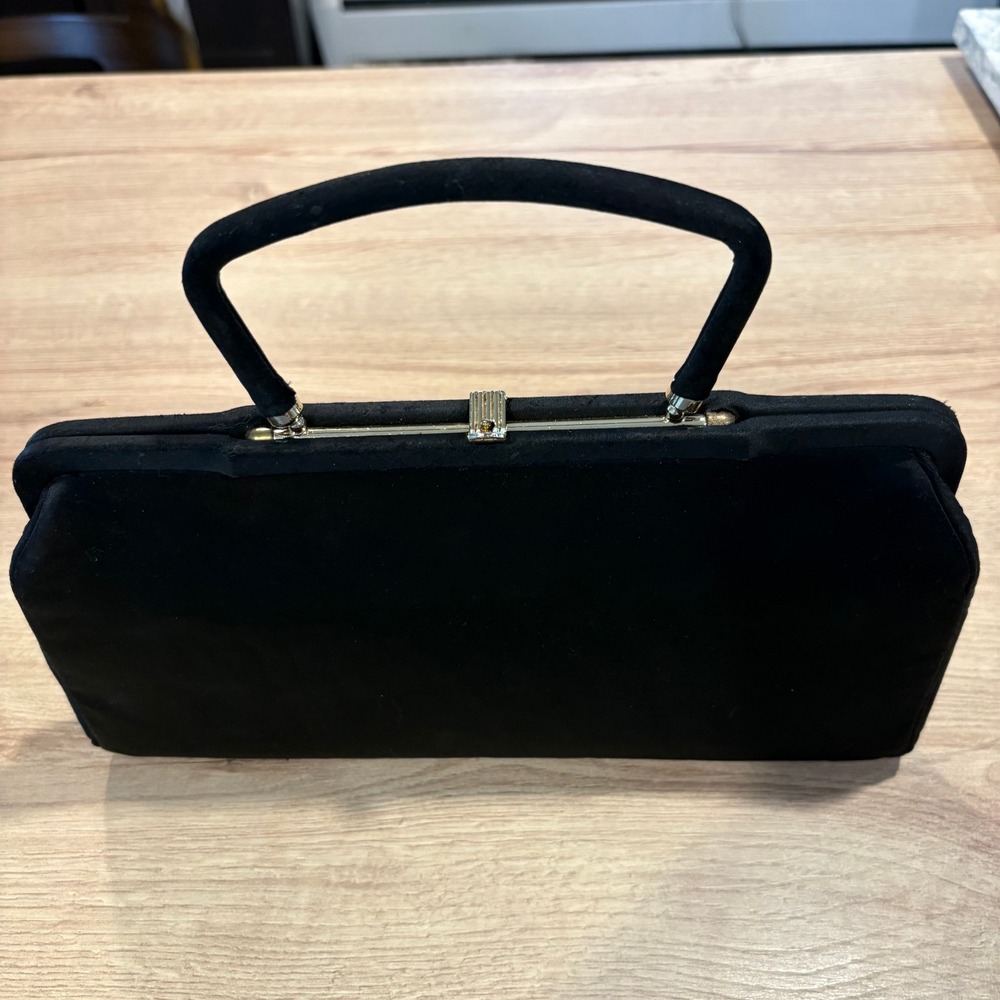 Vintage After Five by L&M Black Satin Evening Bag Gold Lining Coin Purse USA - Picture 5 of 12
